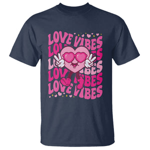 Valentine's Day T Shirt Retro Groovy Love Vibes Heart Eyes TS09 Navy Printyourwear