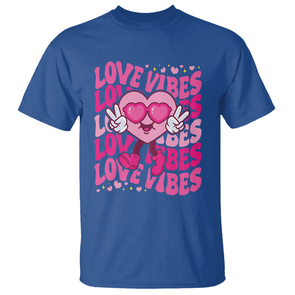 Valentine's Day T Shirt Retro Groovy Love Vibes Heart Eyes TS09 Royal Blue Printyourwear