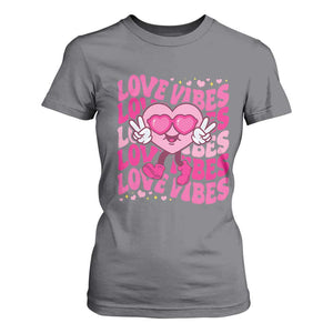 Valentine's Day T Shirt For Women Retro Groovy Love Vibes Heart Eyes TS09 Charcoal Print Your Wear