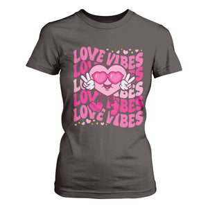 Valentine's Day T Shirt For Women Retro Groovy Love Vibes Heart Eyes TS09 Dark Chocolate Print Your Wear