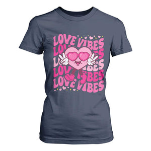 Valentine's Day T Shirt For Women Retro Groovy Love Vibes Heart Eyes TS09 Navy Print Your Wear