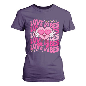 Valentine's Day T Shirt For Women Retro Groovy Love Vibes Heart Eyes TS09 Purple Print Your Wear