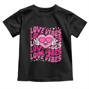 Valentine's Day Toddler T Shirt Retro Groovy Love Vibes Heart Eyes TS09 Black Print Your Wear