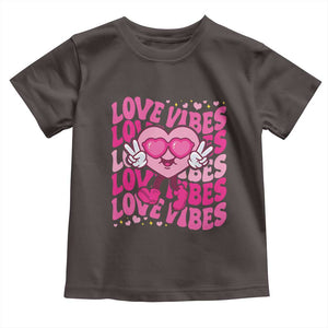 Valentine's Day Toddler T Shirt Retro Groovy Love Vibes Heart Eyes TS09 Dark Chocolate Print Your Wear