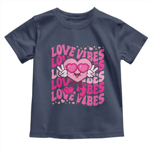 Valentine's Day Toddler T Shirt Retro Groovy Love Vibes Heart Eyes TS09 Navy Print Your Wear