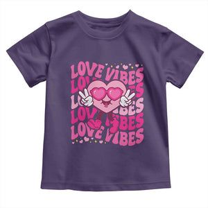 Valentine's Day Toddler T Shirt Retro Groovy Love Vibes Heart Eyes TS09 Purple Print Your Wear