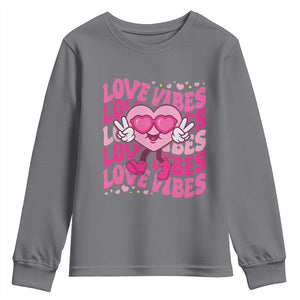 Valentine's Day Youth Sweatshirt Retro Groovy Love Vibes Heart Eyes TS09 Charcoal Print Your Wear