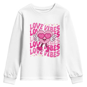 Valentine's Day Youth Sweatshirt Retro Groovy Love Vibes Heart Eyes TS09 White Print Your Wear