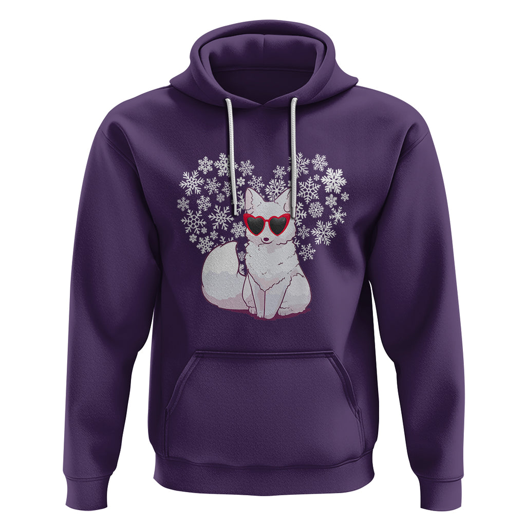 Valentine's Day Hoodie Arctic Snow Fox Heart Glasses Snowflake Animal Lover TS09 Purple Printyourwear