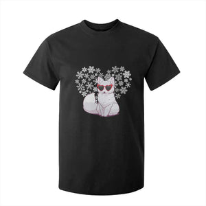 Valentine's Day T Shirt For Kid Arctic Snow Fox Heart Glasses Snowflake Animal Lover TS09 Black Print Your Wear