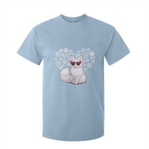 Valentine's Day T Shirt For Kid Arctic Snow Fox Heart Glasses Snowflake Animal Lover TS09 Light Blue Print Your Wear