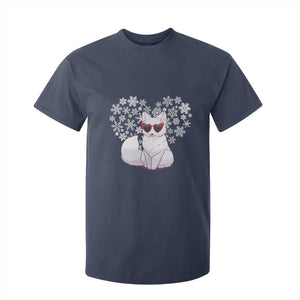 Valentine's Day T Shirt For Kid Arctic Snow Fox Heart Glasses Snowflake Animal Lover TS09 Navy Print Your Wear