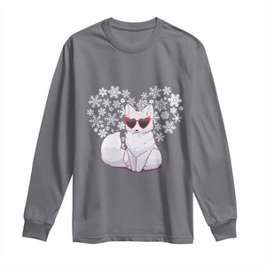 Valentine's Day Long Sleeve Shirt Arctic Snow Fox Heart Glasses Snowflake Animal Lover TS09 Charcoal Print Your Wear