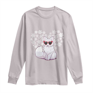 Valentine's Day Long Sleeve Shirt Arctic Snow Fox Heart Glasses Snowflake Animal Lover TS09 Ice Gray Print Your Wear