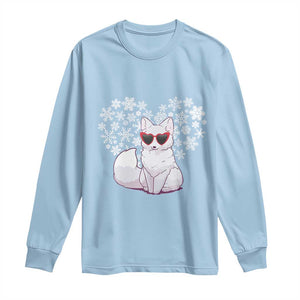 Valentine's Day Long Sleeve Shirt Arctic Snow Fox Heart Glasses Snowflake Animal Lover TS09 Light Blue Print Your Wear