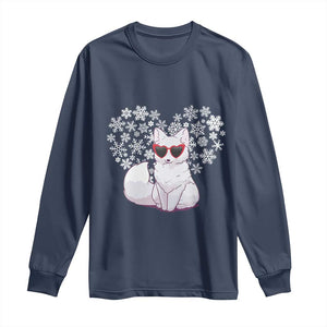 Valentine's Day Long Sleeve Shirt Arctic Snow Fox Heart Glasses Snowflake Animal Lover TS09 Navy Print Your Wear