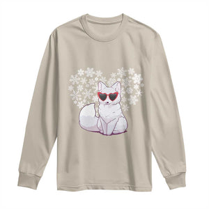 Valentine's Day Long Sleeve Shirt Arctic Snow Fox Heart Glasses Snowflake Animal Lover TS09 Sand Print Your Wear