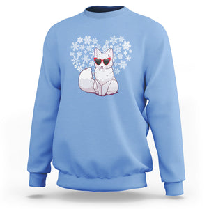 Valentine's Day Sweatshirt Arctic Snow Fox Heart Glasses Snowflake Animal Lover TS09 Carolina Blue Printyourwear