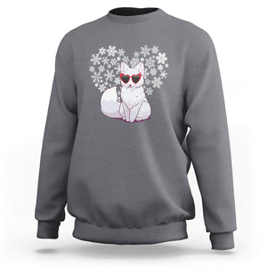 Valentine's Day Sweatshirt Arctic Snow Fox Heart Glasses Snowflake Animal Lover TS09 Charcoal Printyourwear