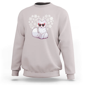 Valentine's Day Sweatshirt Arctic Snow Fox Heart Glasses Snowflake Animal Lover TS09 Ice Gray Printyourwear