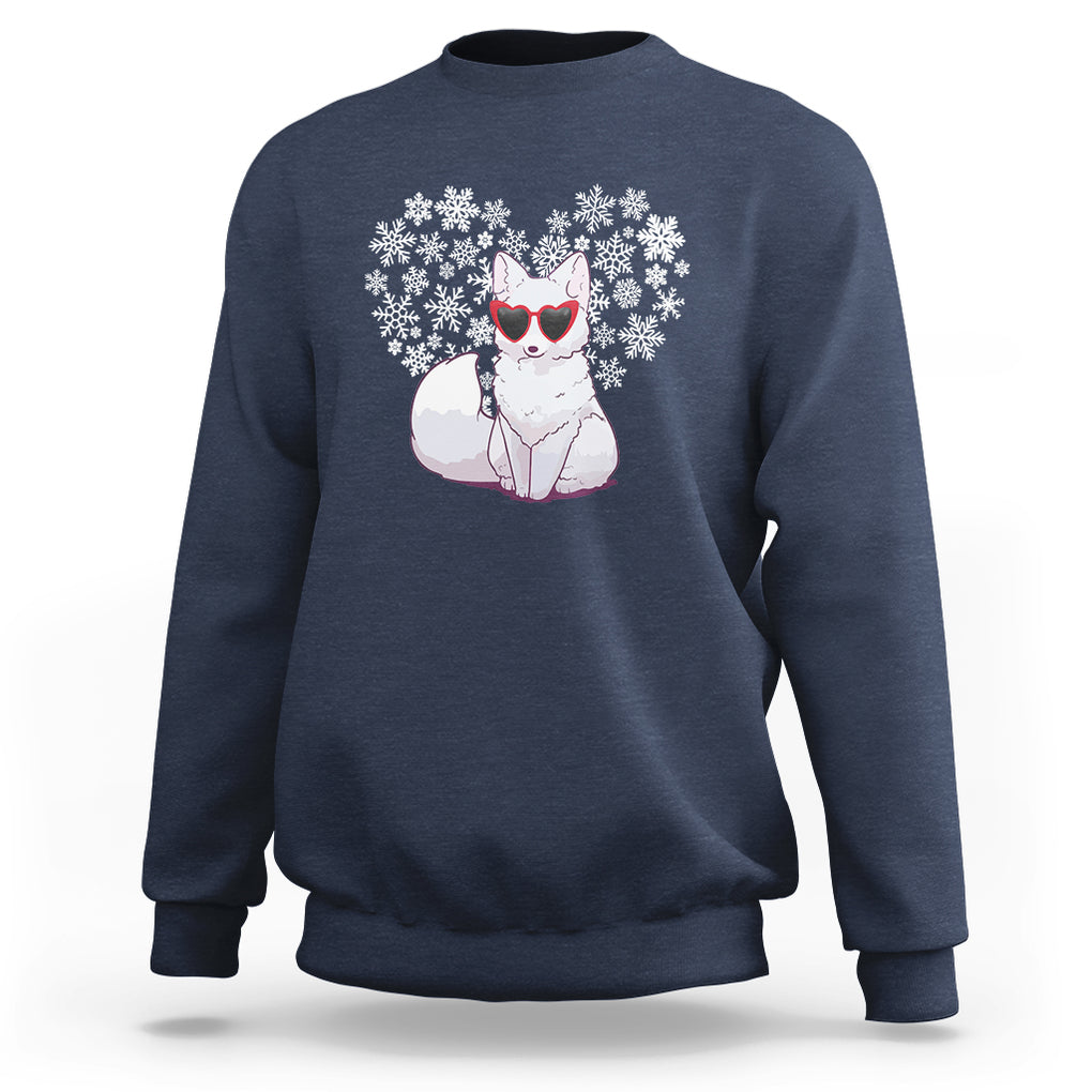 Valentine's Day Sweatshirt Arctic Snow Fox Heart Glasses Snowflake Animal Lover TS09 Navy Printyourwear