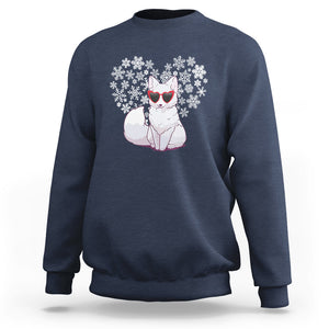 Valentine's Day Sweatshirt Arctic Snow Fox Heart Glasses Snowflake Animal Lover TS09 Navy Printyourwear