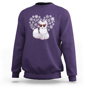 Valentine's Day Sweatshirt Arctic Snow Fox Heart Glasses Snowflake Animal Lover TS09 Purple Printyourwear