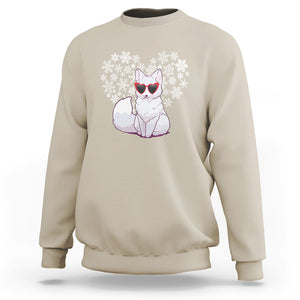 Valentine's Day Sweatshirt Arctic Snow Fox Heart Glasses Snowflake Animal Lover TS09 Sand Printyourwear