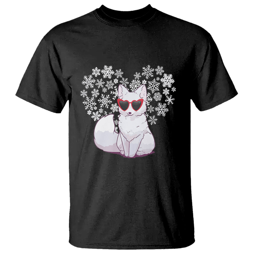 Valentine's Day T Shirt Arctic Snow Fox Heart Glasses Snowflake Animal Lover TS09 Black Printyourwear