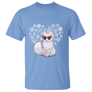 Valentine's Day T Shirt Arctic Snow Fox Heart Glasses Snowflake Animal Lover TS09 Carolina Blue Printyourwear