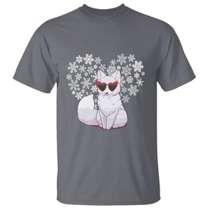 Valentine's Day T Shirt Arctic Snow Fox Heart Glasses Snowflake Animal Lover TS09 Charcoal Printyourwear