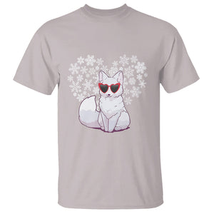 Valentine's Day T Shirt Arctic Snow Fox Heart Glasses Snowflake Animal Lover TS09 Ice Gray Printyourwear