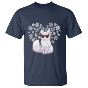 Valentine's Day T Shirt Arctic Snow Fox Heart Glasses Snowflake Animal Lover TS09 Navy Printyourwear