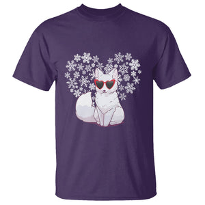 Valentine's Day T Shirt Arctic Snow Fox Heart Glasses Snowflake Animal Lover TS09 Purple Printyourwear