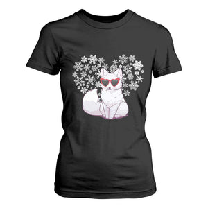 Valentine's Day T Shirt For Women Arctic Snow Fox Heart Glasses Snowflake Animal Lover TS09 Black Print Your Wear