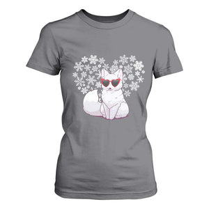 Valentine's Day T Shirt For Women Arctic Snow Fox Heart Glasses Snowflake Animal Lover TS09 Charcoal Print Your Wear