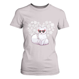 Valentine's Day T Shirt For Women Arctic Snow Fox Heart Glasses Snowflake Animal Lover TS09 Ice Gray Print Your Wear