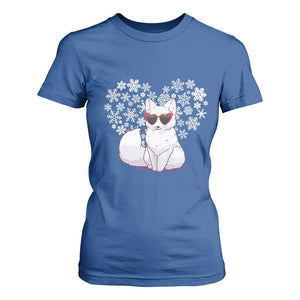 Valentine's Day T Shirt For Women Arctic Snow Fox Heart Glasses Snowflake Animal Lover TS09 Royal Blue Print Your Wear