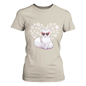 Valentine's Day T Shirt For Women Arctic Snow Fox Heart Glasses Snowflake Animal Lover TS09 Sand Print Your Wear