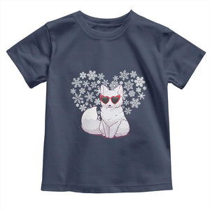 Valentine's Day Toddler T Shirt Arctic Snow Fox Heart Glasses Snowflake Animal Lover TS09 Navy Print Your Wear