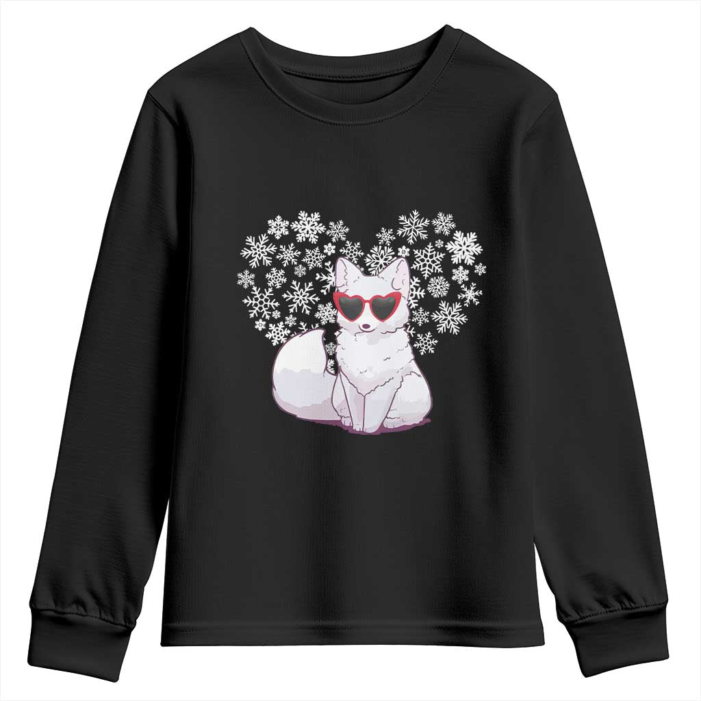 Valentine's Day Youth Sweatshirt Arctic Snow Fox Heart Glasses Snowflake Animal Lover TS09 Black Print Your Wear