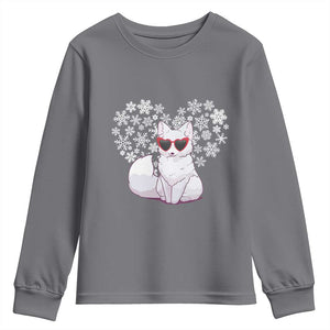 Valentine's Day Youth Sweatshirt Arctic Snow Fox Heart Glasses Snowflake Animal Lover TS09 Charcoal Print Your Wear