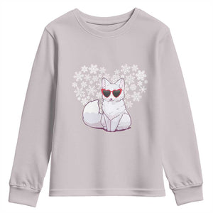 Valentine's Day Youth Sweatshirt Arctic Snow Fox Heart Glasses Snowflake Animal Lover TS09 Ice Gray Print Your Wear