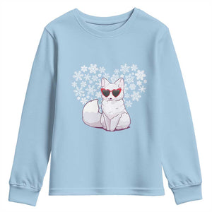 Valentine's Day Youth Sweatshirt Arctic Snow Fox Heart Glasses Snowflake Animal Lover TS09 Light Blue Print Your Wear