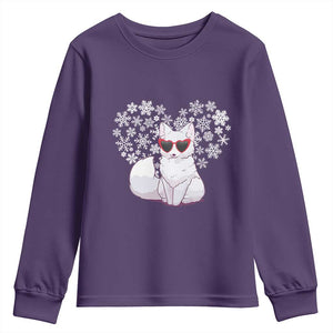 Valentine's Day Youth Sweatshirt Arctic Snow Fox Heart Glasses Snowflake Animal Lover TS09 Purple Print Your Wear