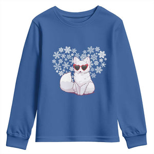 Valentine's Day Youth Sweatshirt Arctic Snow Fox Heart Glasses Snowflake Animal Lover TS09 Royal Blue Print Your Wear