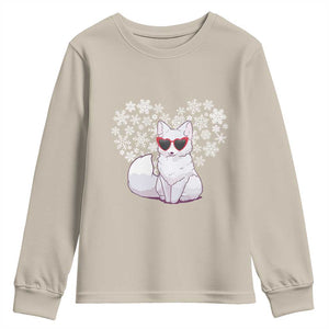 Valentine's Day Youth Sweatshirt Arctic Snow Fox Heart Glasses Snowflake Animal Lover TS09 Sand Print Your Wear