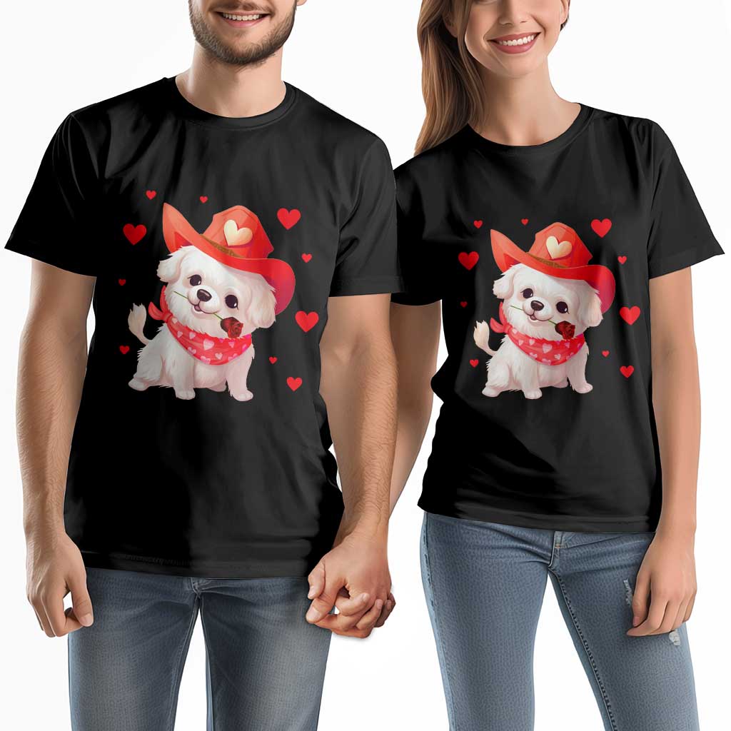 Valentine's Day Couple Matching T Shirt Vintage Retro Puppy Dog Cowboy TS09 Black Print Your Wear