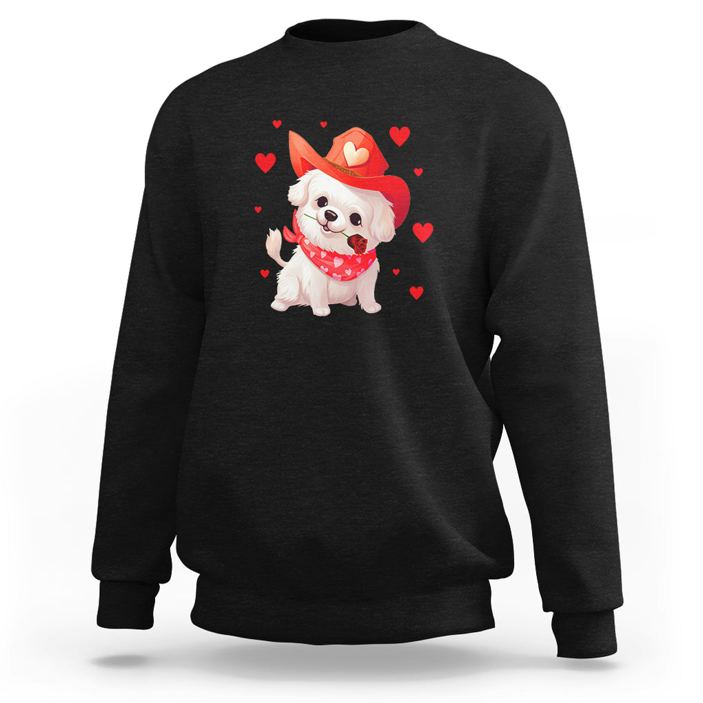 Valentine's Day Sweatshirt Vintage Retro Puppy Dog Cowboy TS09 Black Printyourwear