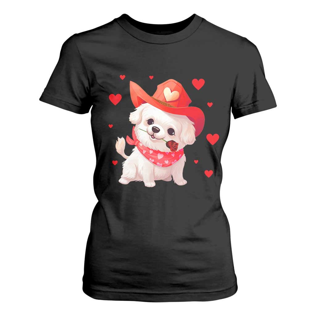 Valentine's Day T Shirt For Women Vintage Retro Puppy Dog Cowboy TS09 Black Print Your Wear